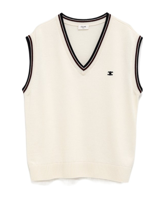 Celine Logo-embroidered Striped Wool Sweater Vest In White