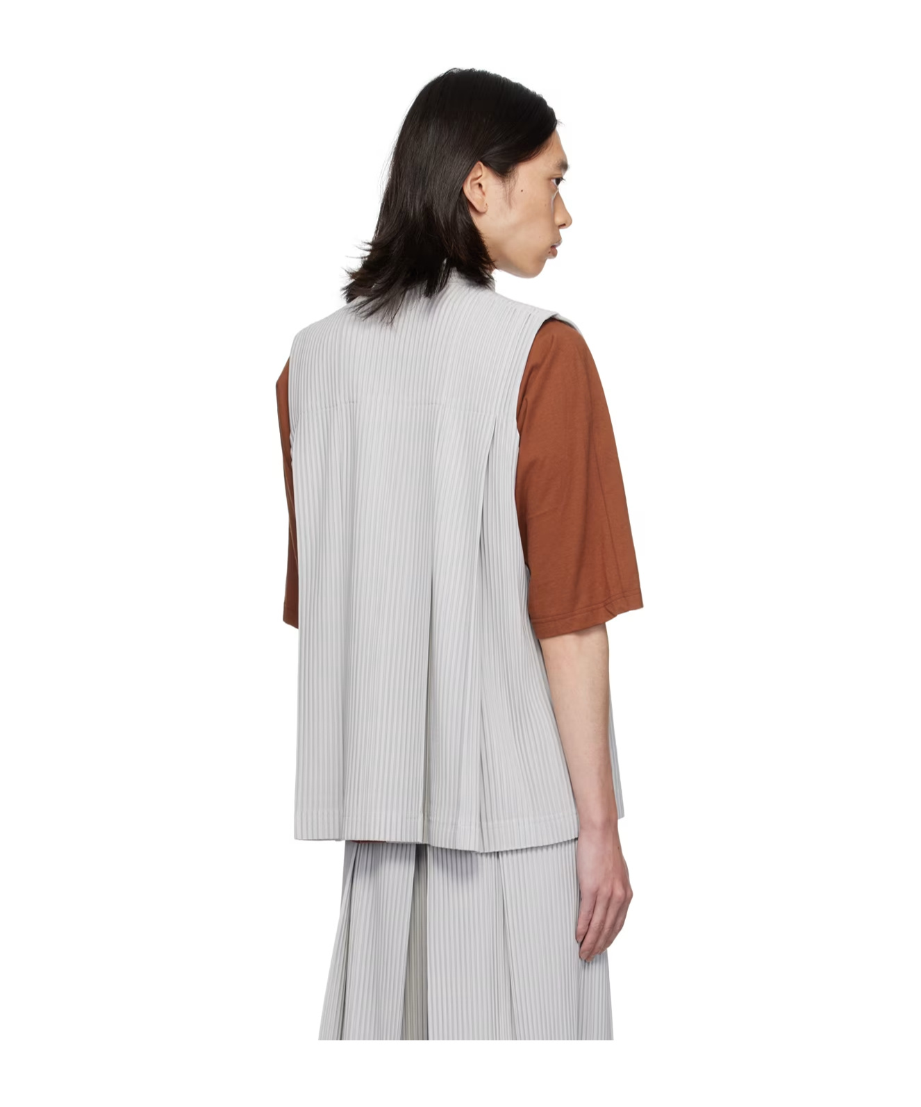 Issey Miyake Gray Tucked Vest In White