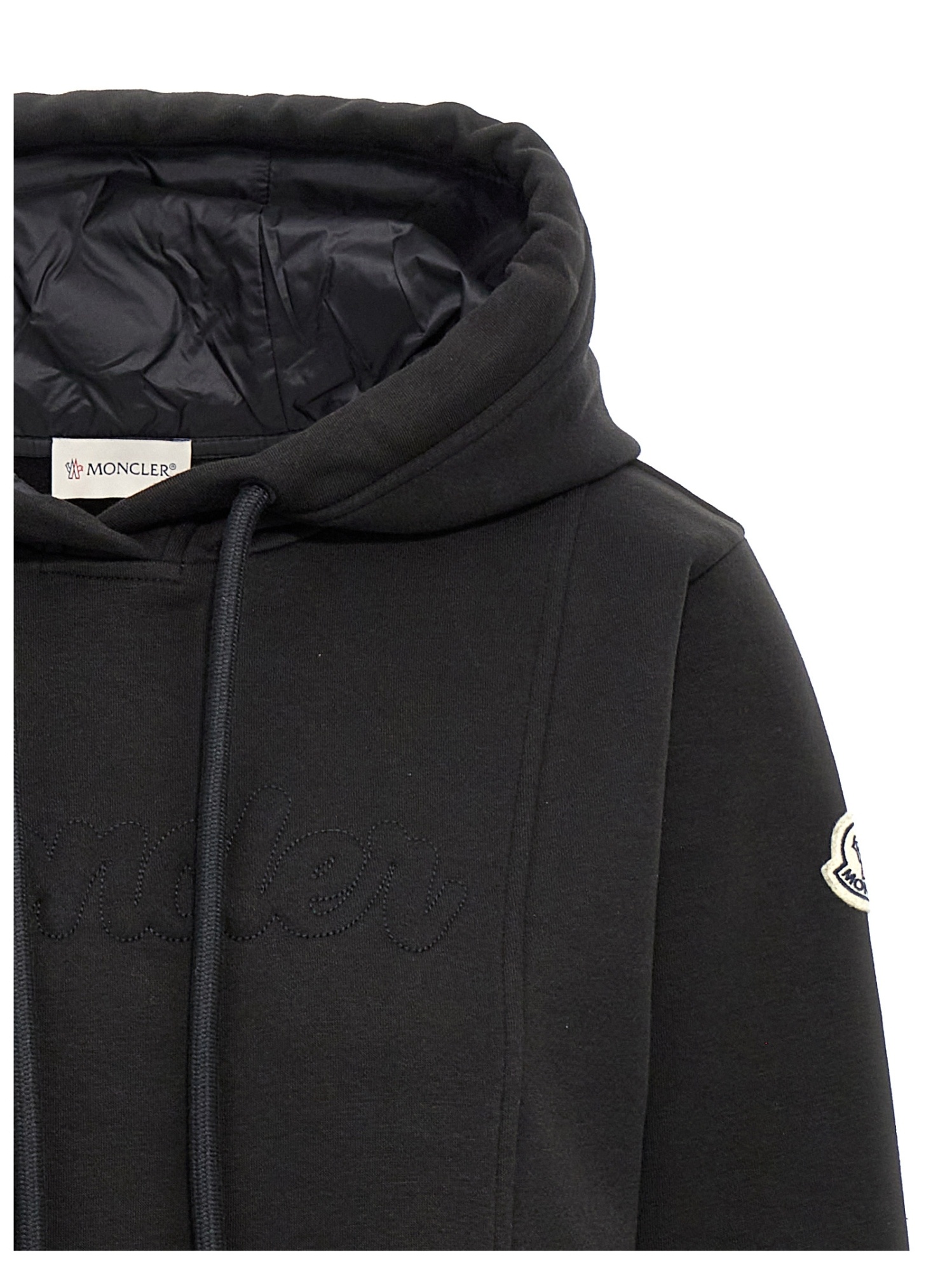Moncler Stitched Logo Hooded Mini Dress In Black