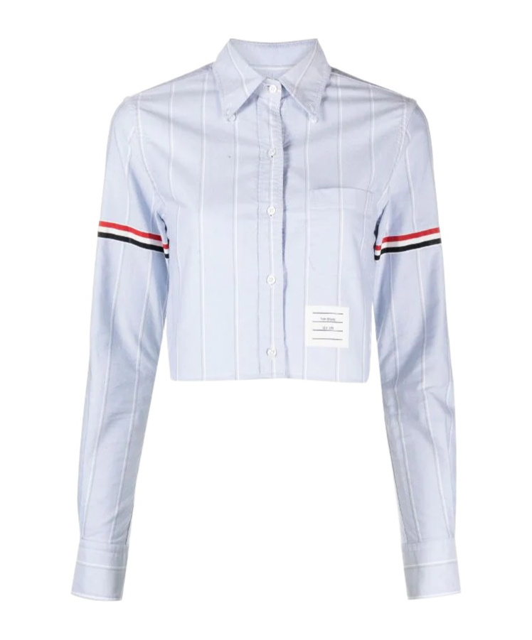 Thom Browne Oxford Striped Poplin Cropped Shirt In White