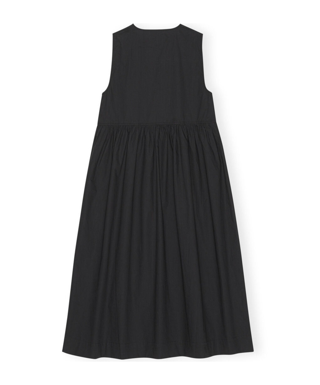 Ganni Tie String Poplin Dress In Black