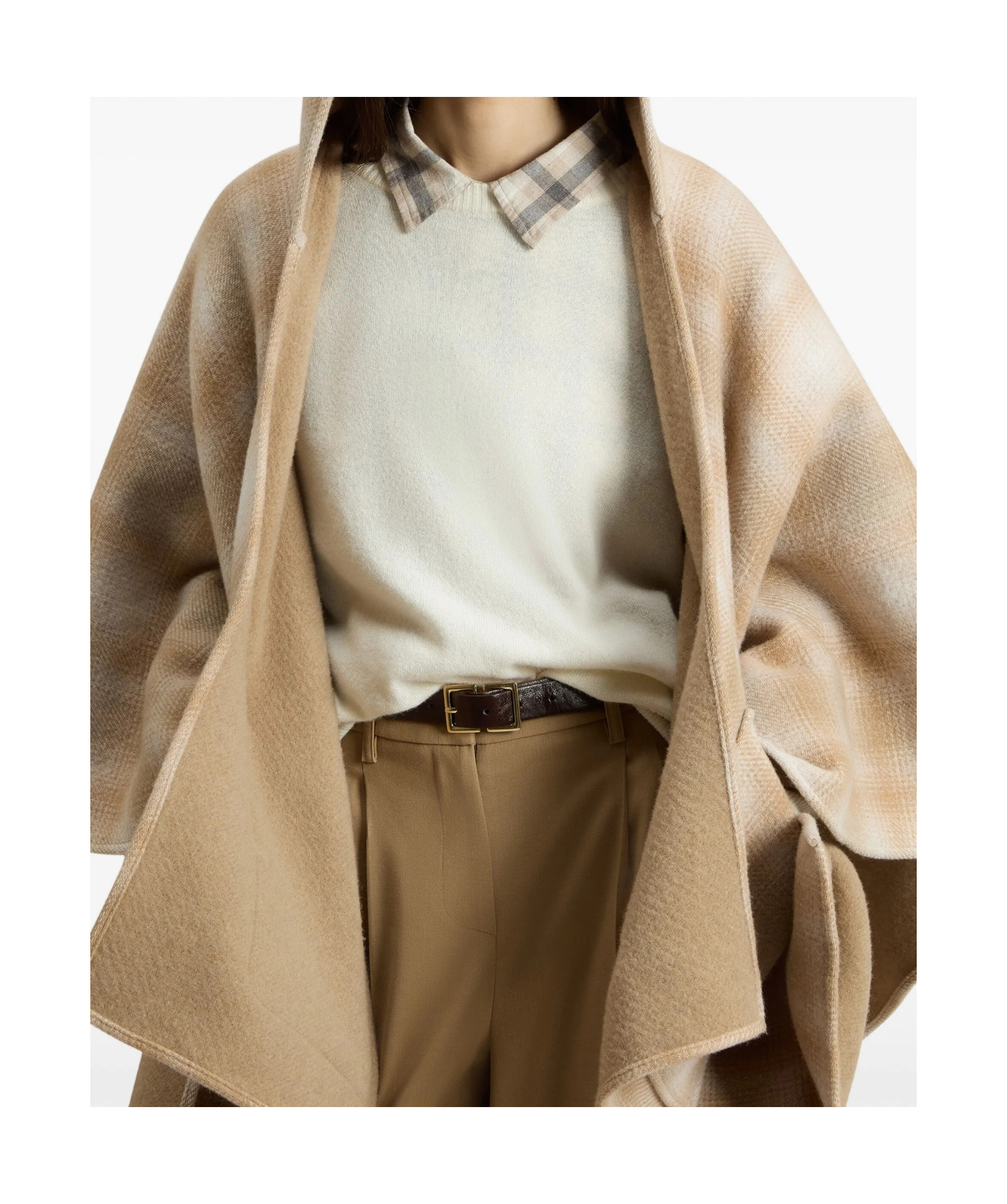 Woolrich Hooded Plaid Cape In Brown