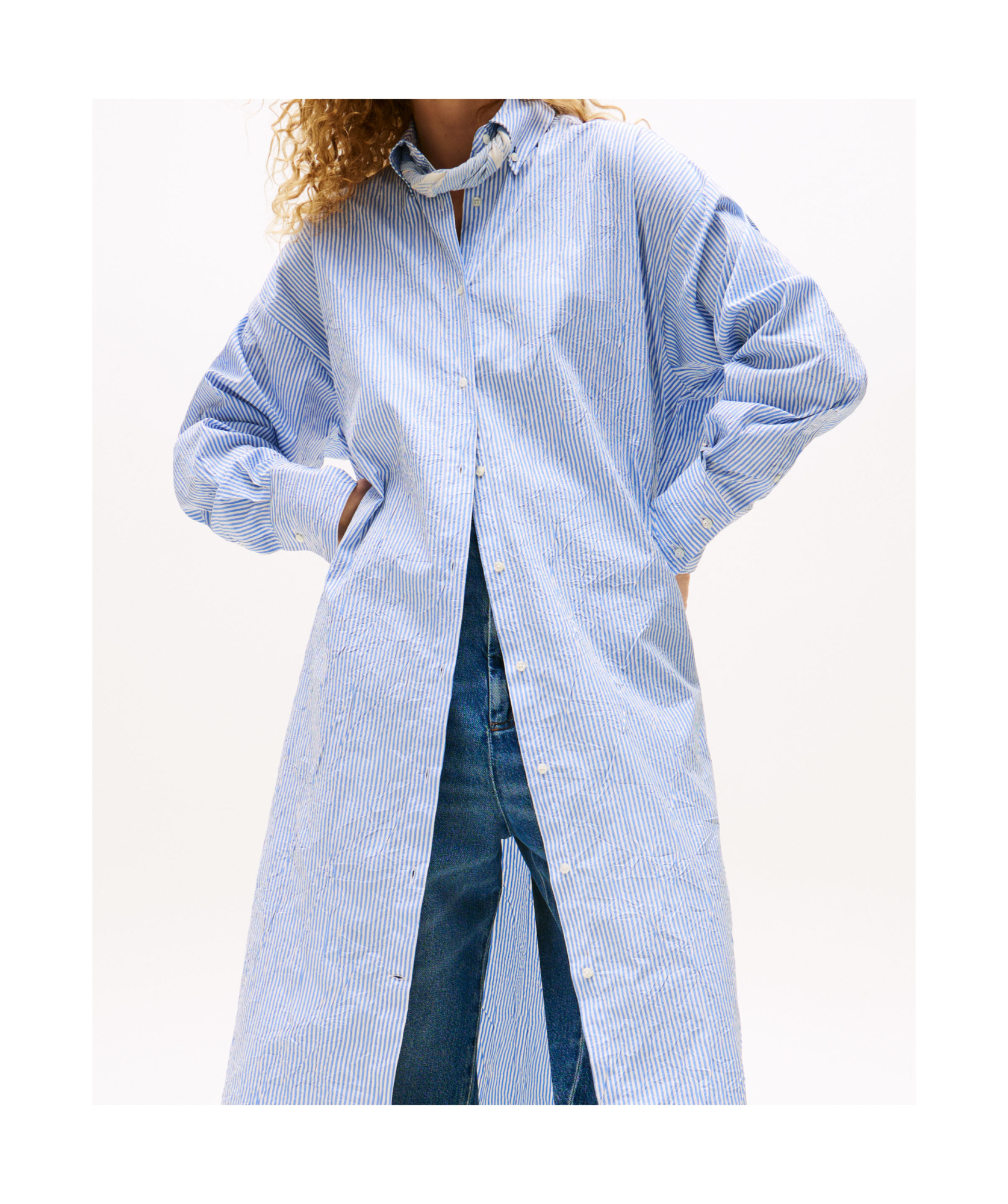 Tommy Hilfiger The Runway Collection Long Oversized Shirt In Blue Stripes