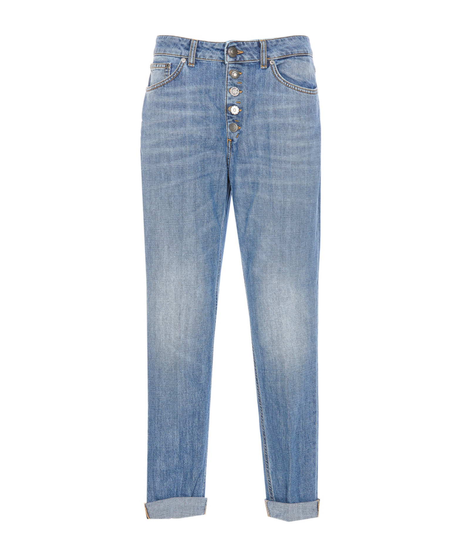 Dondup Straight Cotton Jeans Rolled Cuffs In Blue