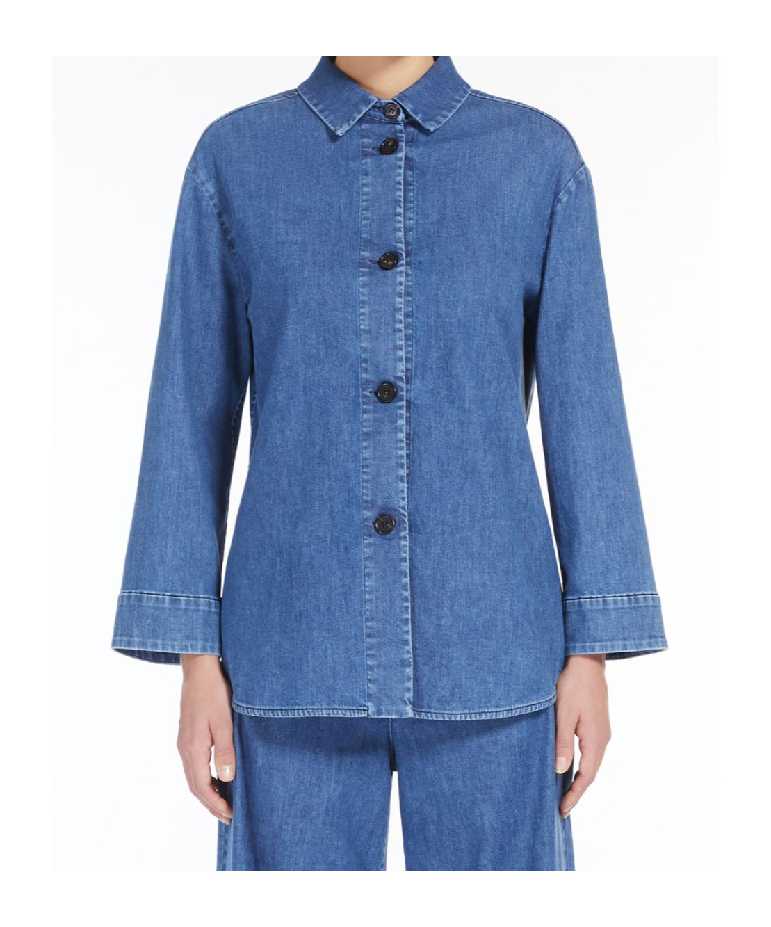 Max Mara Long-sleeved Stretch Denim Shirt In Blue
