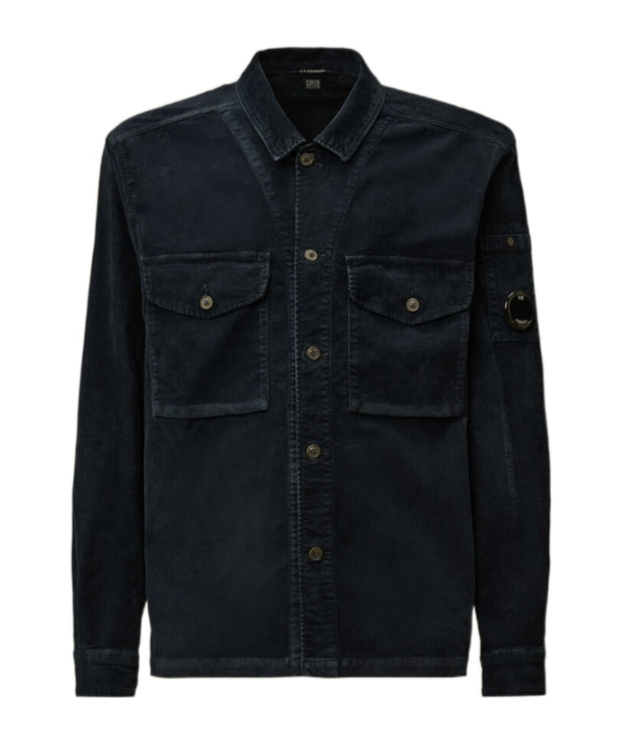 C.p. Company Textured Corduroy Overshirt With Pointed Collar In Blue