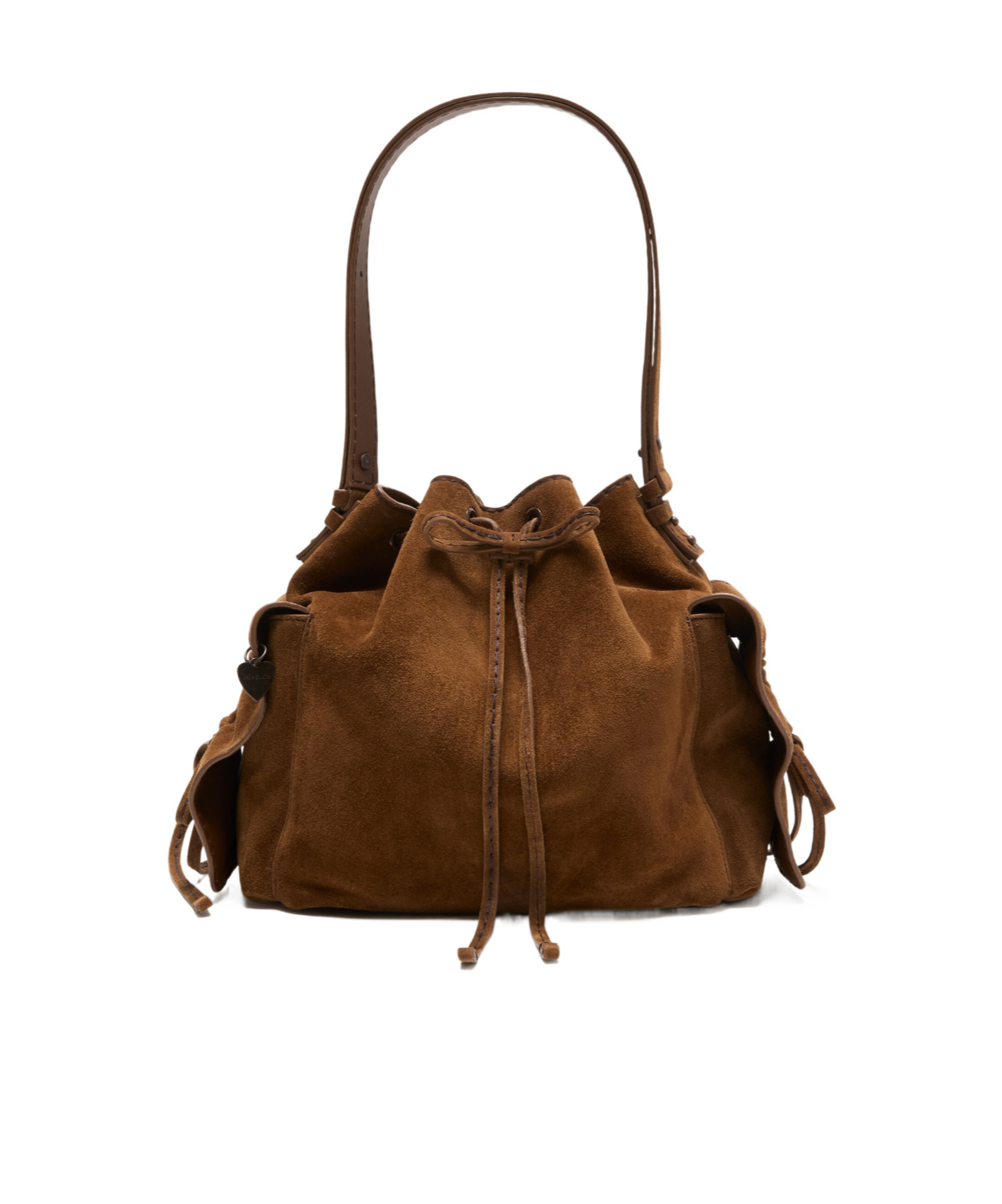 Acne Studios Womens Cognac Brown Multi-pocket Mini Suede Bucket Bag In Brown