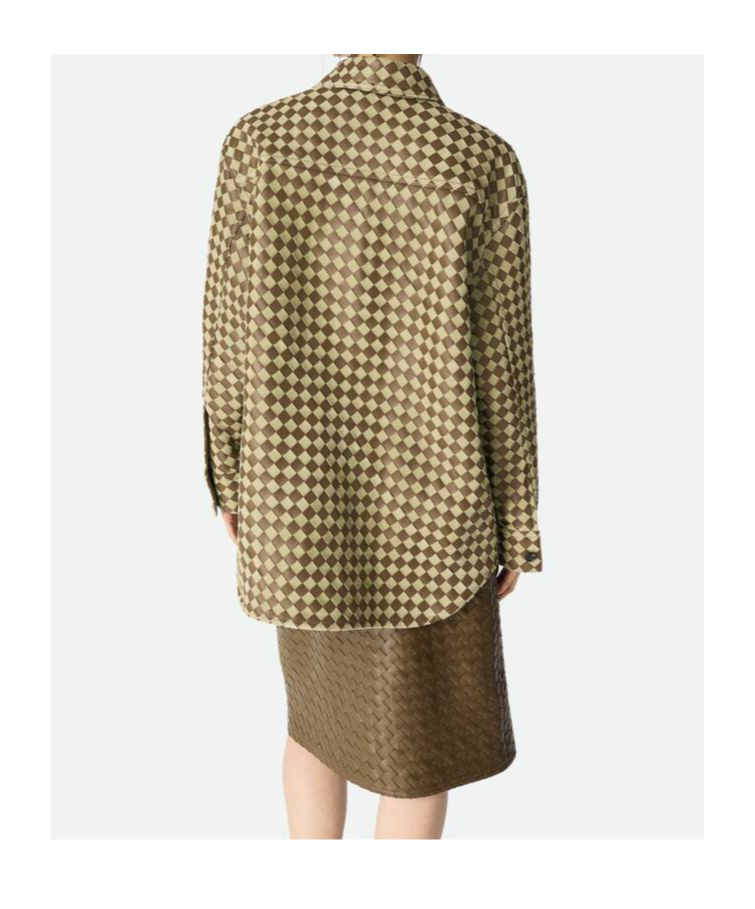 Bottega Veneta Womens Liana Travertine Intrecciato Leather And Suede Shirt