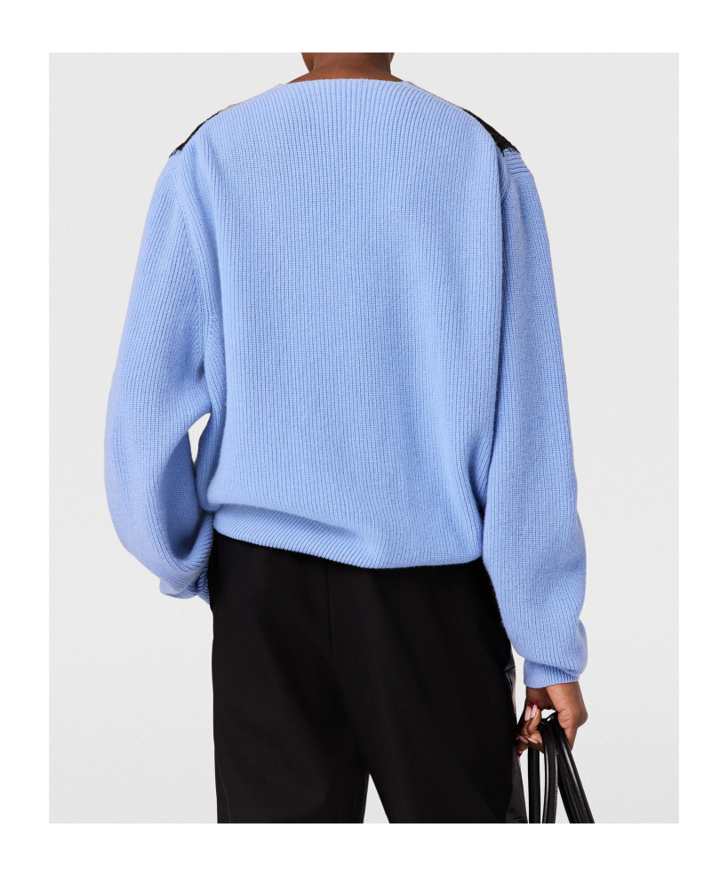 Stella Mccartney Lace Insert Long Sleeved Sweater In Blue