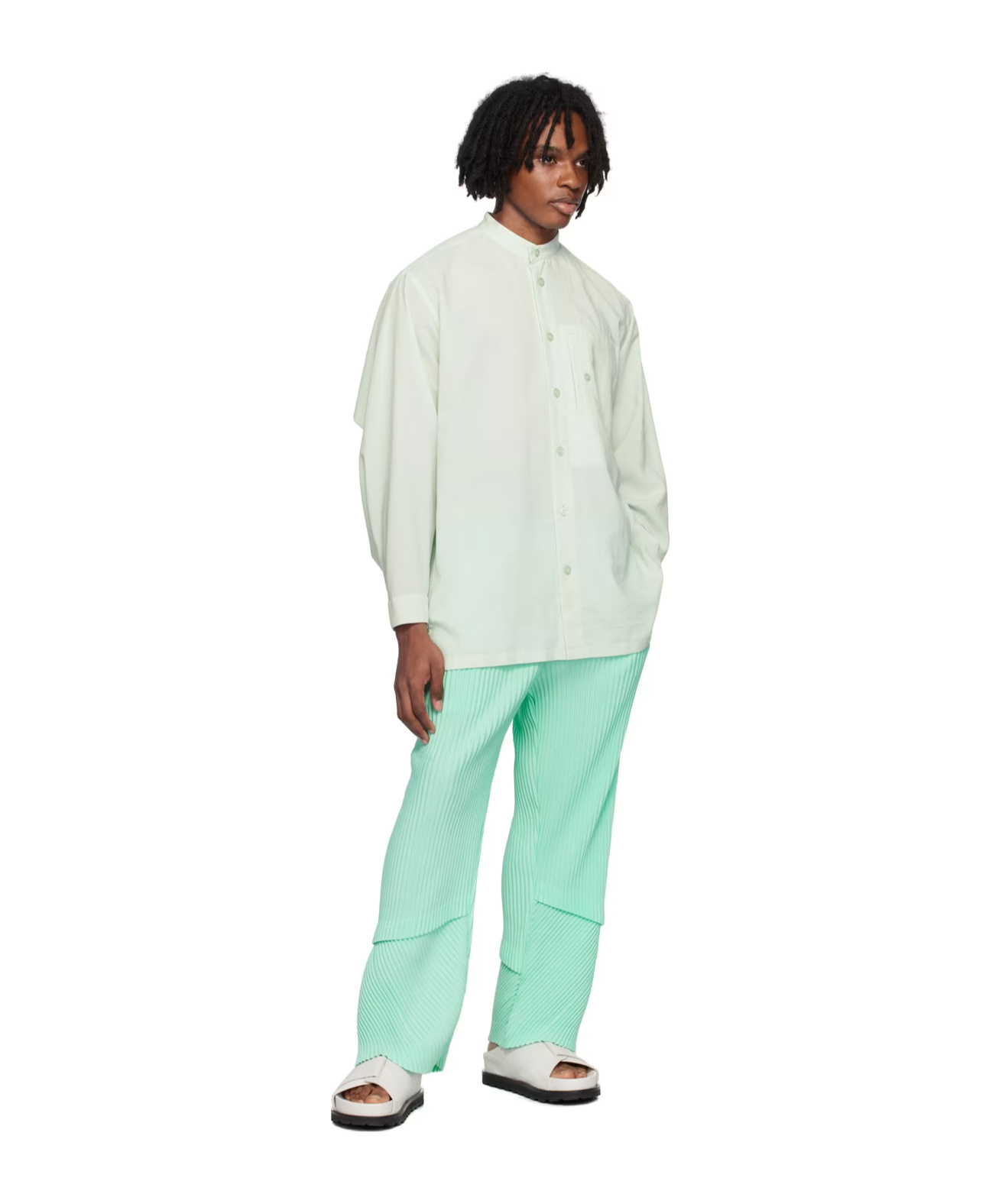 Shop Issey Miyake Pleated Detail Casual Pants In Green