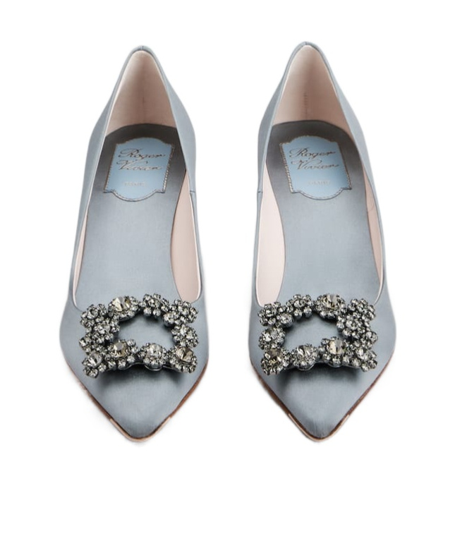 Roger Vivier Efflorescence Crystal-embellished Satin Pumps In Gray