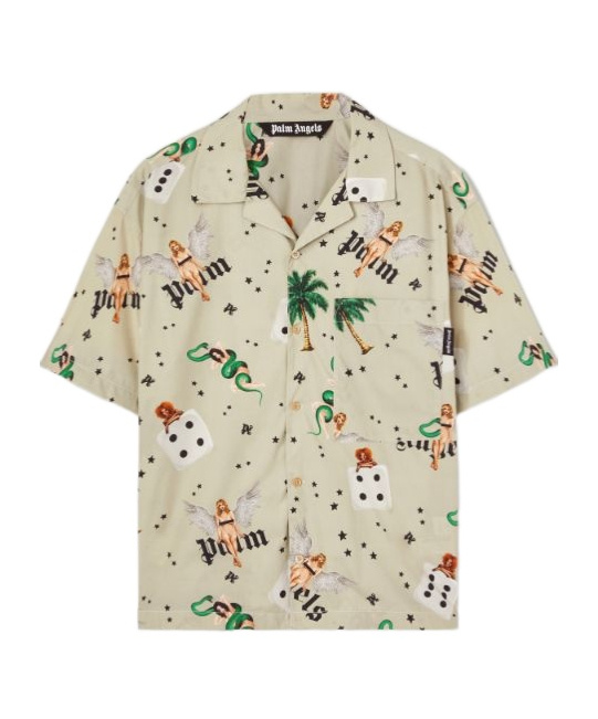 Palm Angels Pin Up Bowling Shirt In Nude