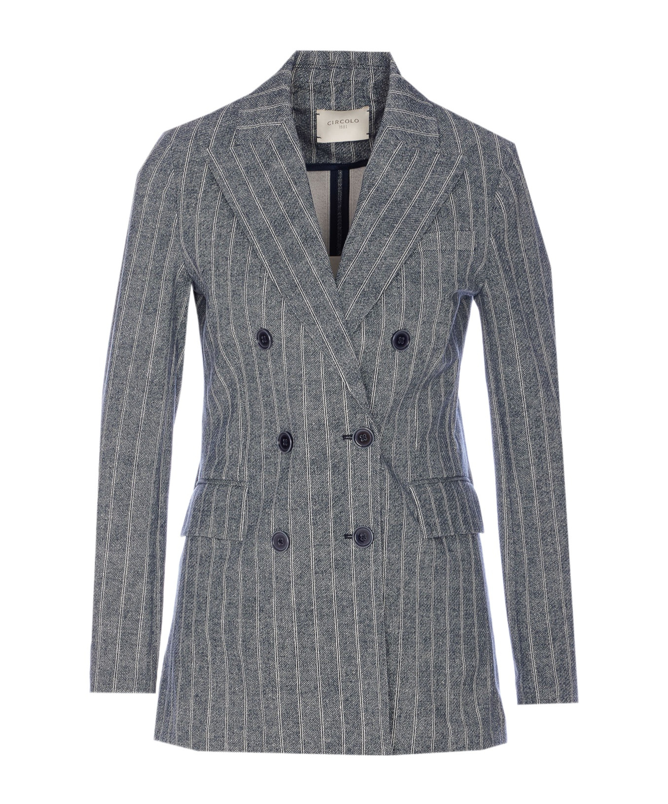 Shop Circolo 1901 Pinstriped Double-breasted Blazer In Gray