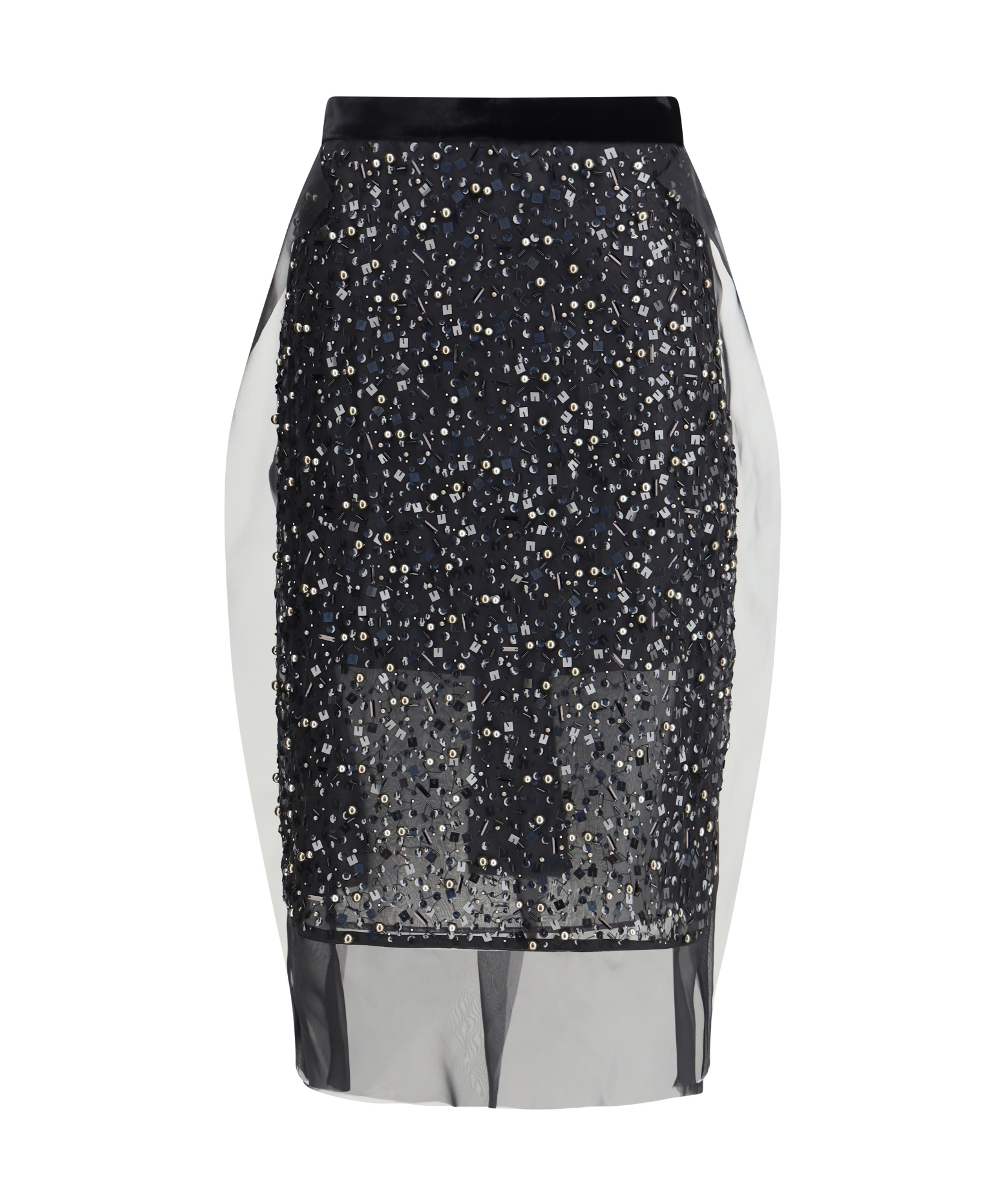 Sacai Sequin-embellished Rear Slit Skirt In Black