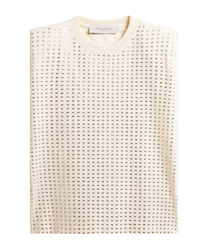 Golden Goose Aged White Sleeveless T-shirt Embellished With Crystals In White