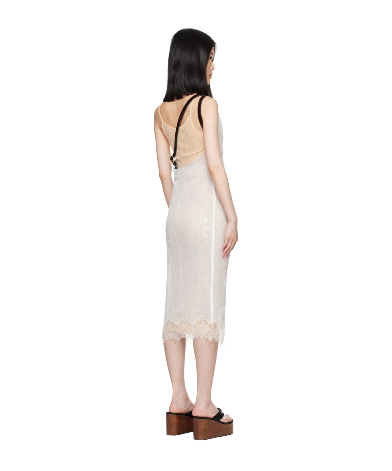 Coperni White Wrinkled Belt Midi Dress In White