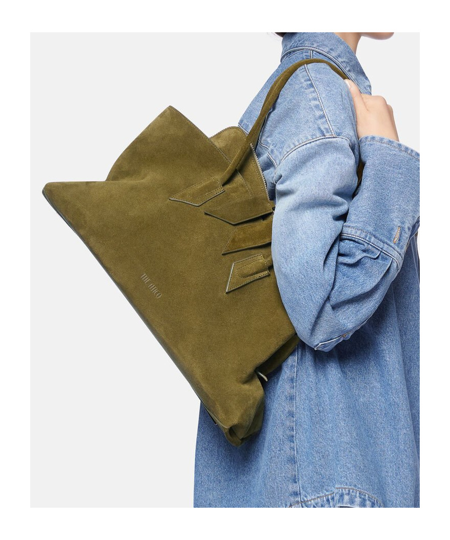 Attico Olive Green Suede Medium La Passeggiata Shoulder Bag In Brown