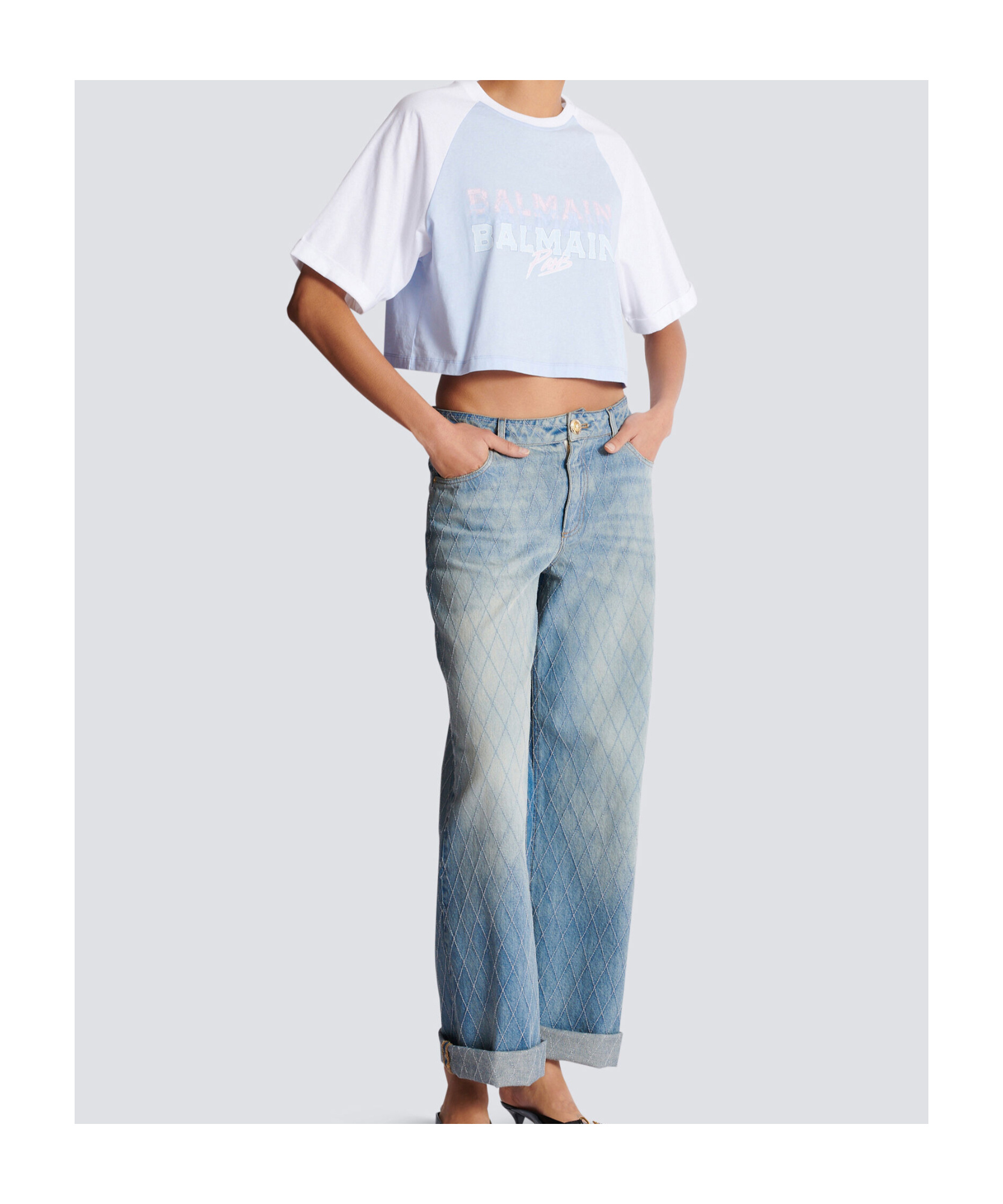 Balmain Cropped T-shirt With Paris Print