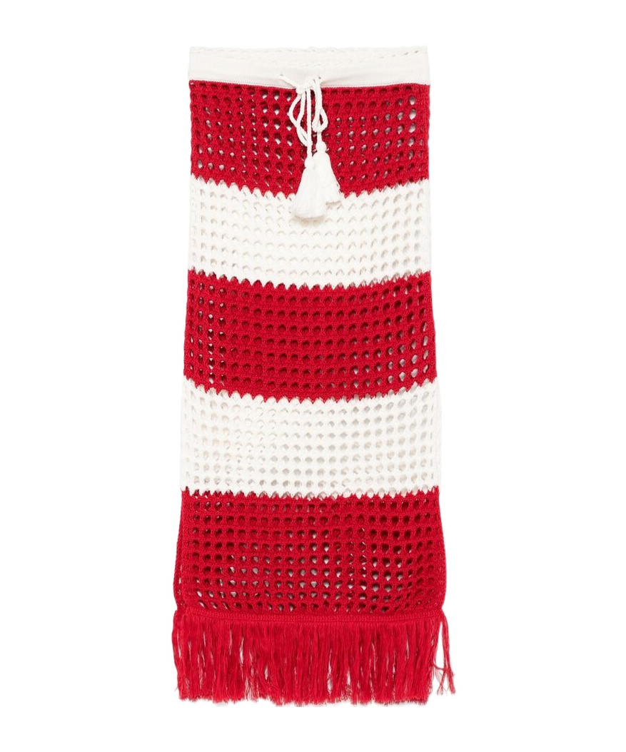 Farm Rio Hollowed-out Knitted Extra-long Skirt In Red