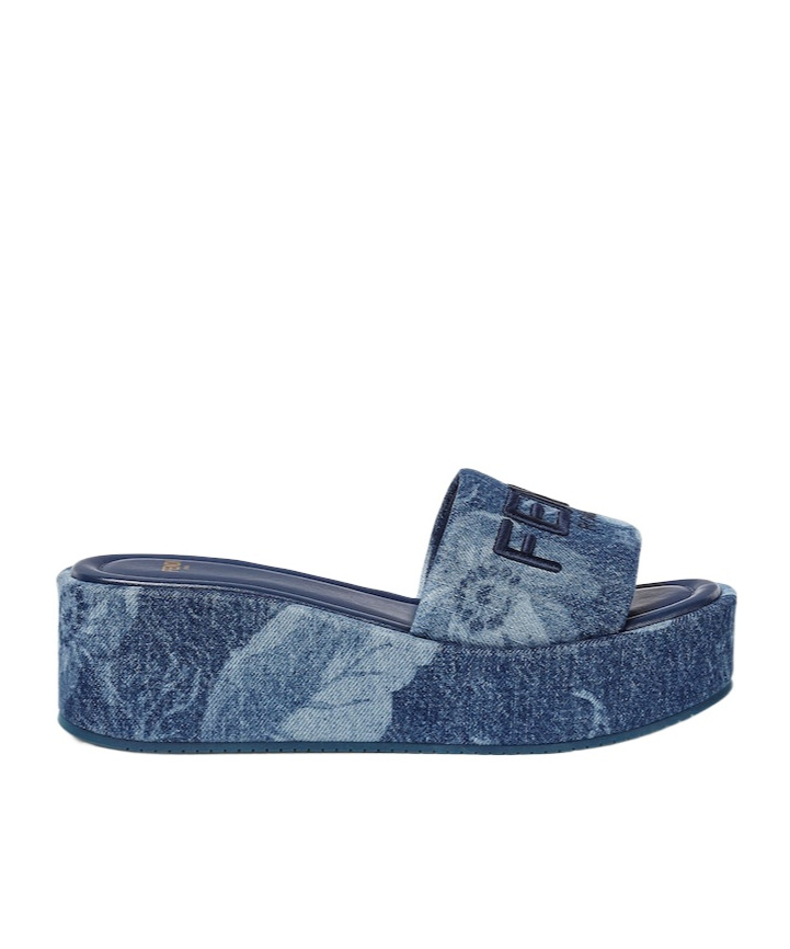 Fendi Blue Denim Flatform Slides