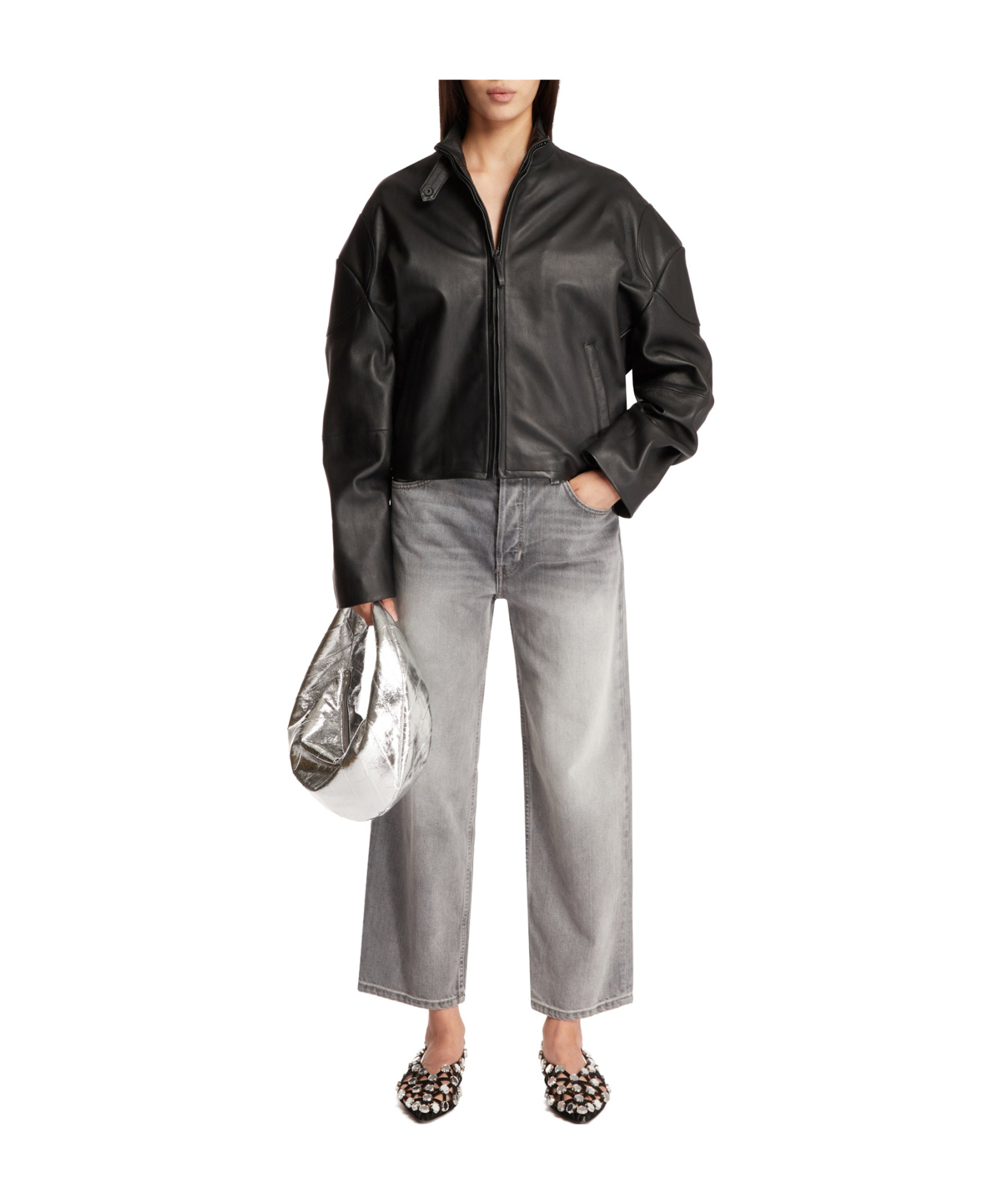 Re/done Loose Crop Jeans In Gray