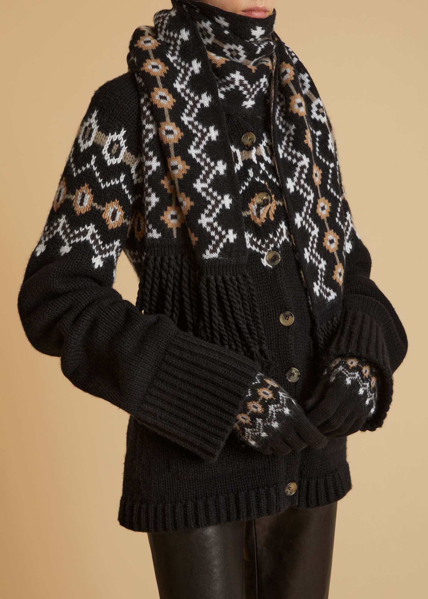 Khaite The Lance Patterned Intarsia-knit Scarf In Black