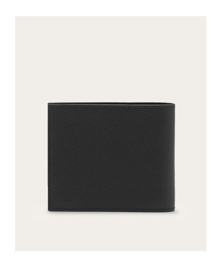 Ferragamo Gancini Bi-fold Wallet In Grained Leather In Black