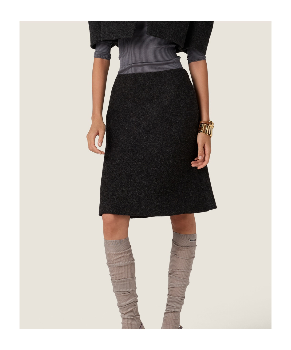 Miu Miu Shetland Wool Skirt In Gray