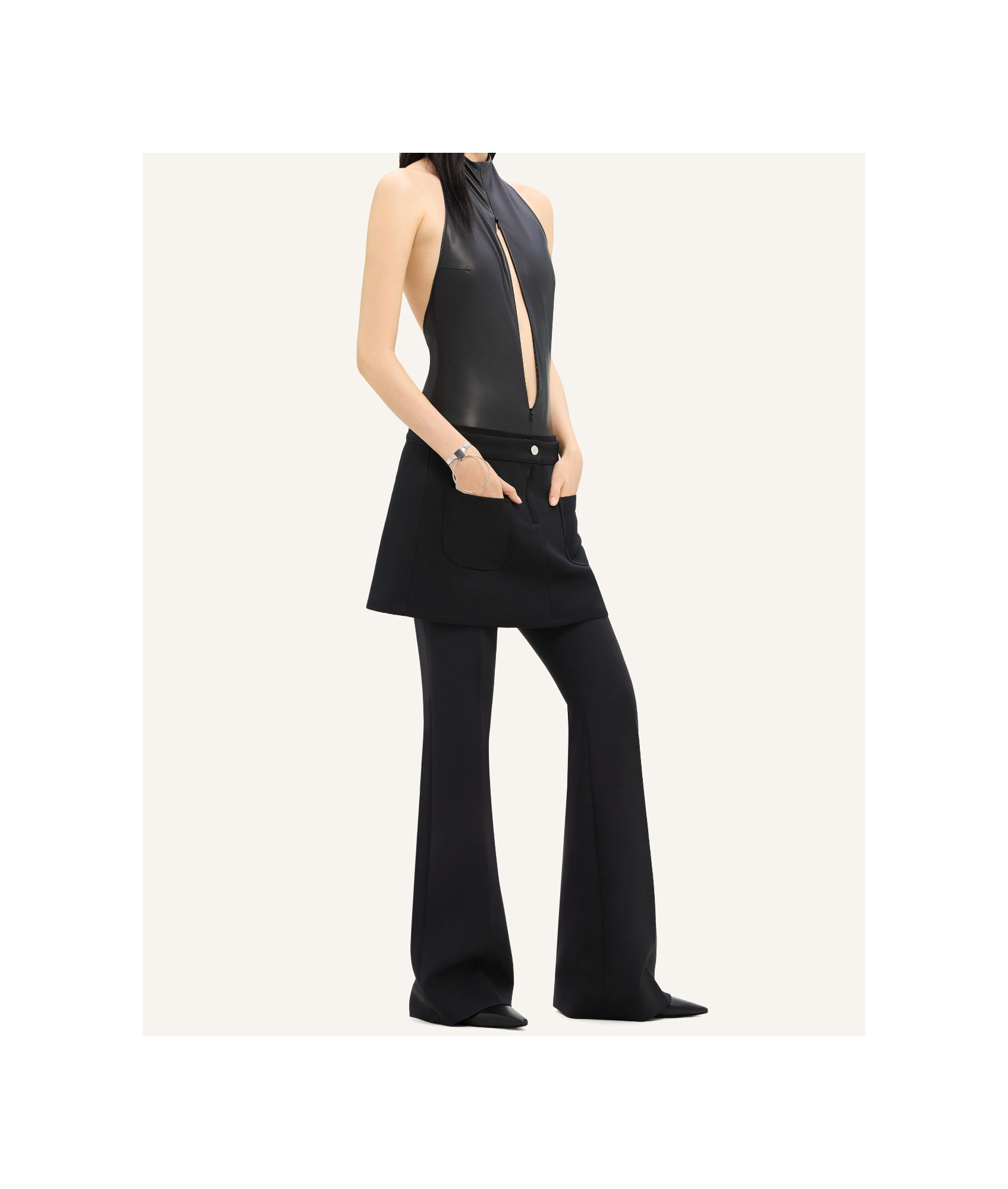 Shop Courrèges Wool Blend Flared Mid-rise Pants In Black
