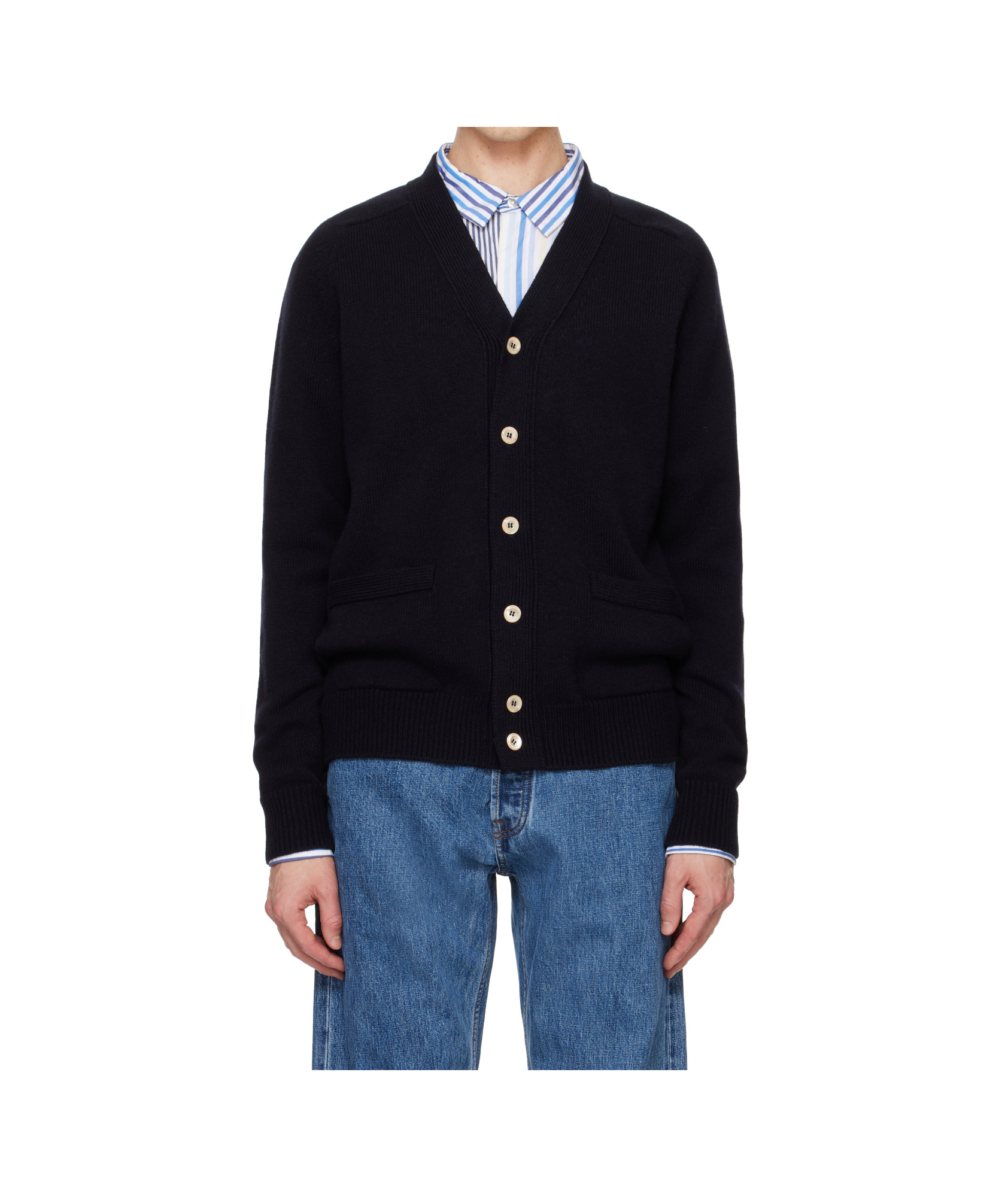 Drake's London Long Sleeve Cardigan In Navy Blue