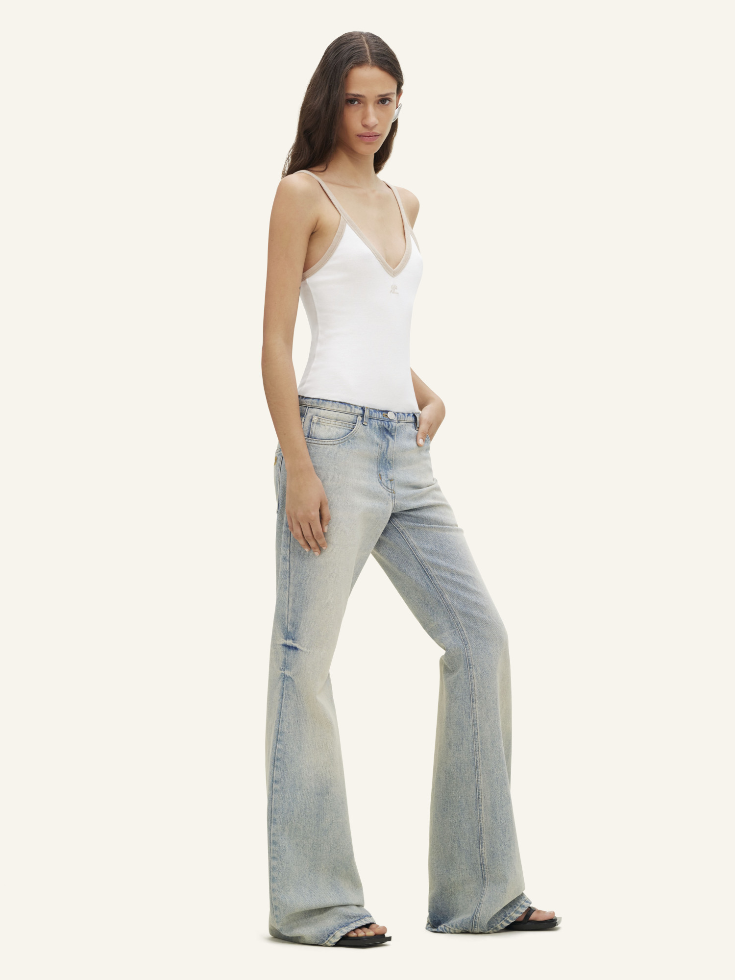 Courrèges Contrast-trim Cotton Tank Top In White