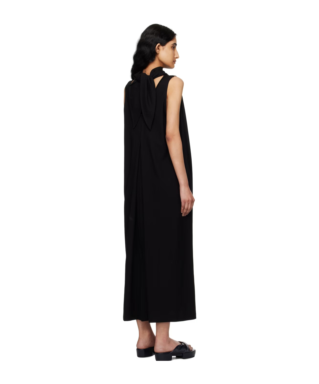 Shop Issey Miyake Draped-detail Midi Dress In Black