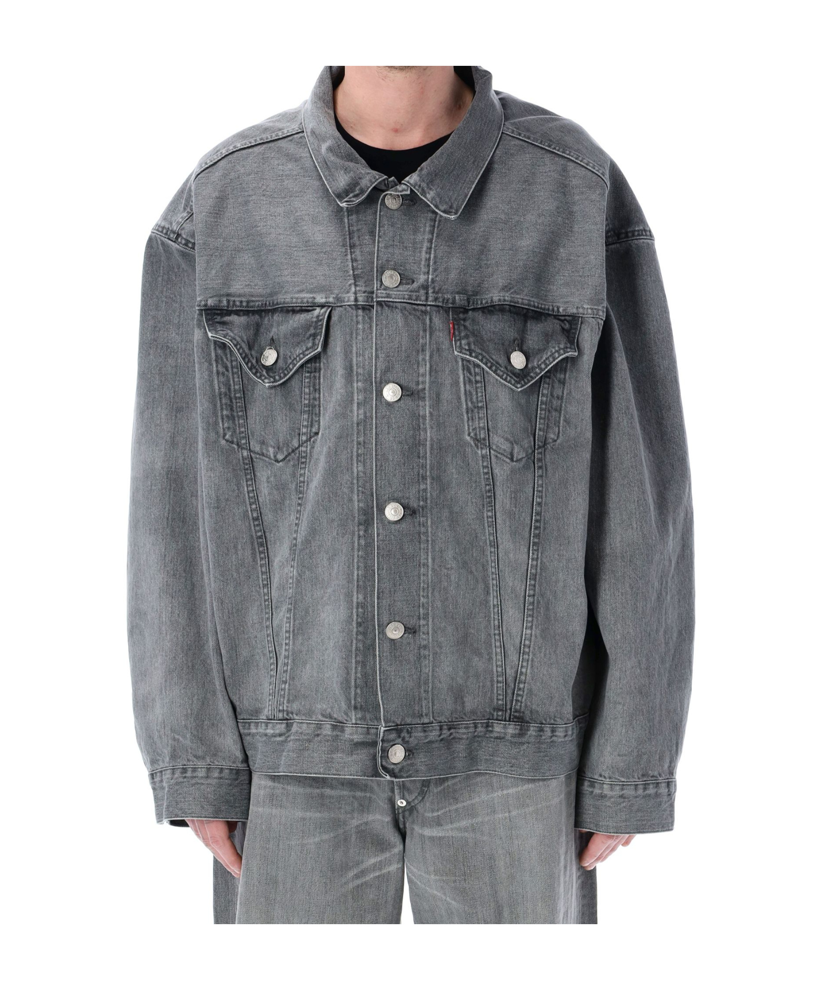 Junya Watanabe Oversized Denim Jacket With Adjustable Back Tabs In Gray