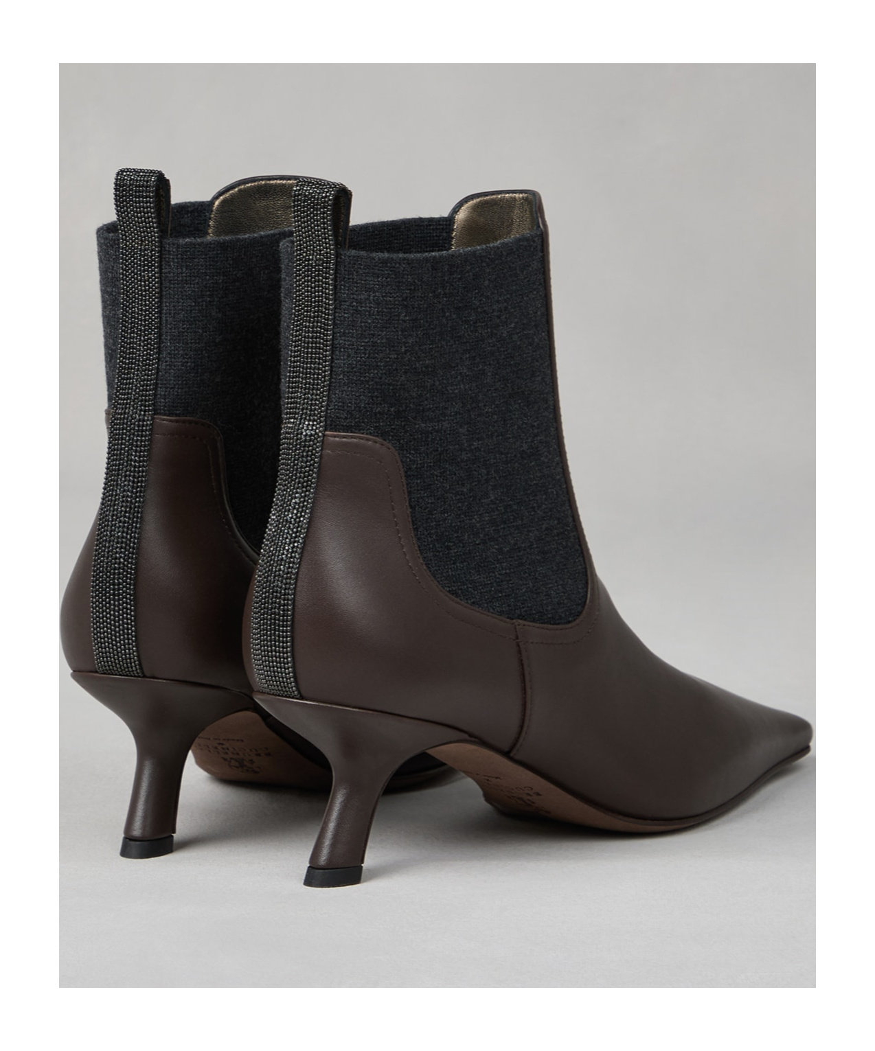 Brunello Cucinelli Ankle Boots With Asymmetric Heel In Leather In Brown