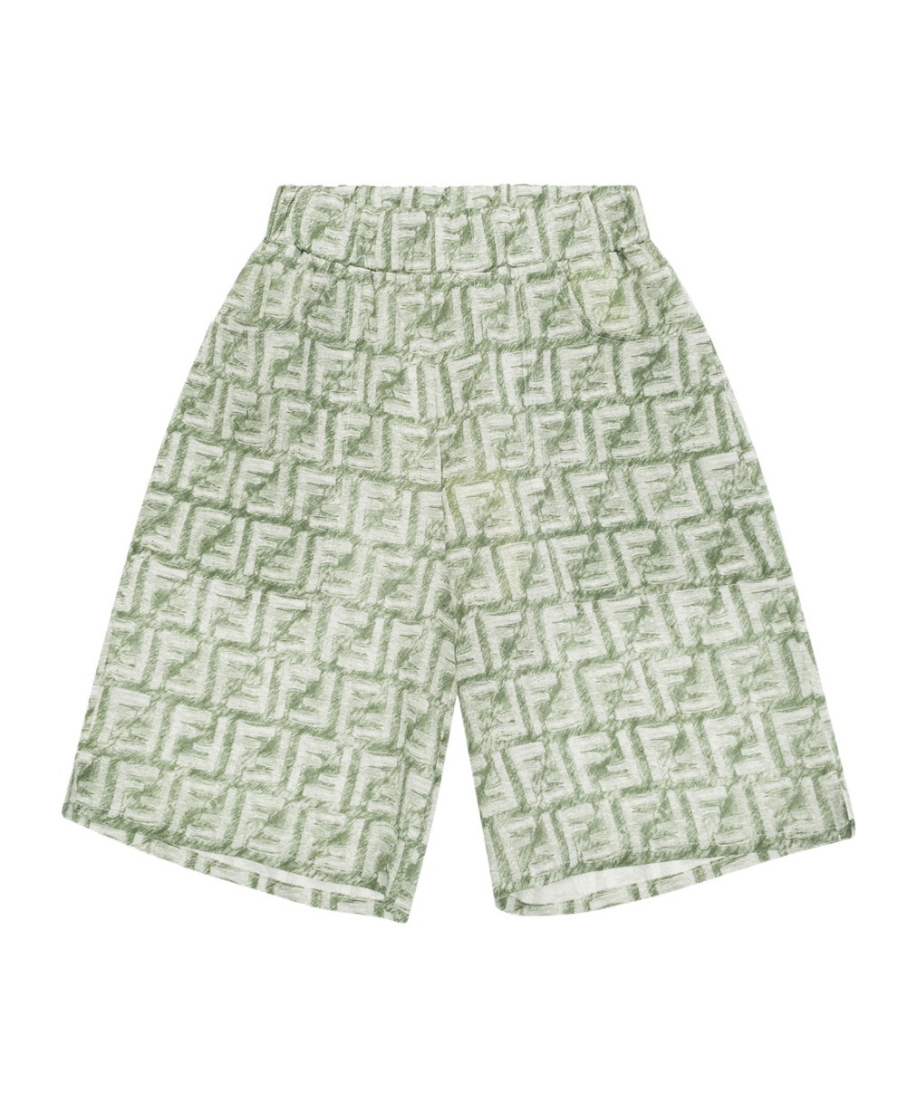 Fendi Ff-print Linen Shorts In Green
