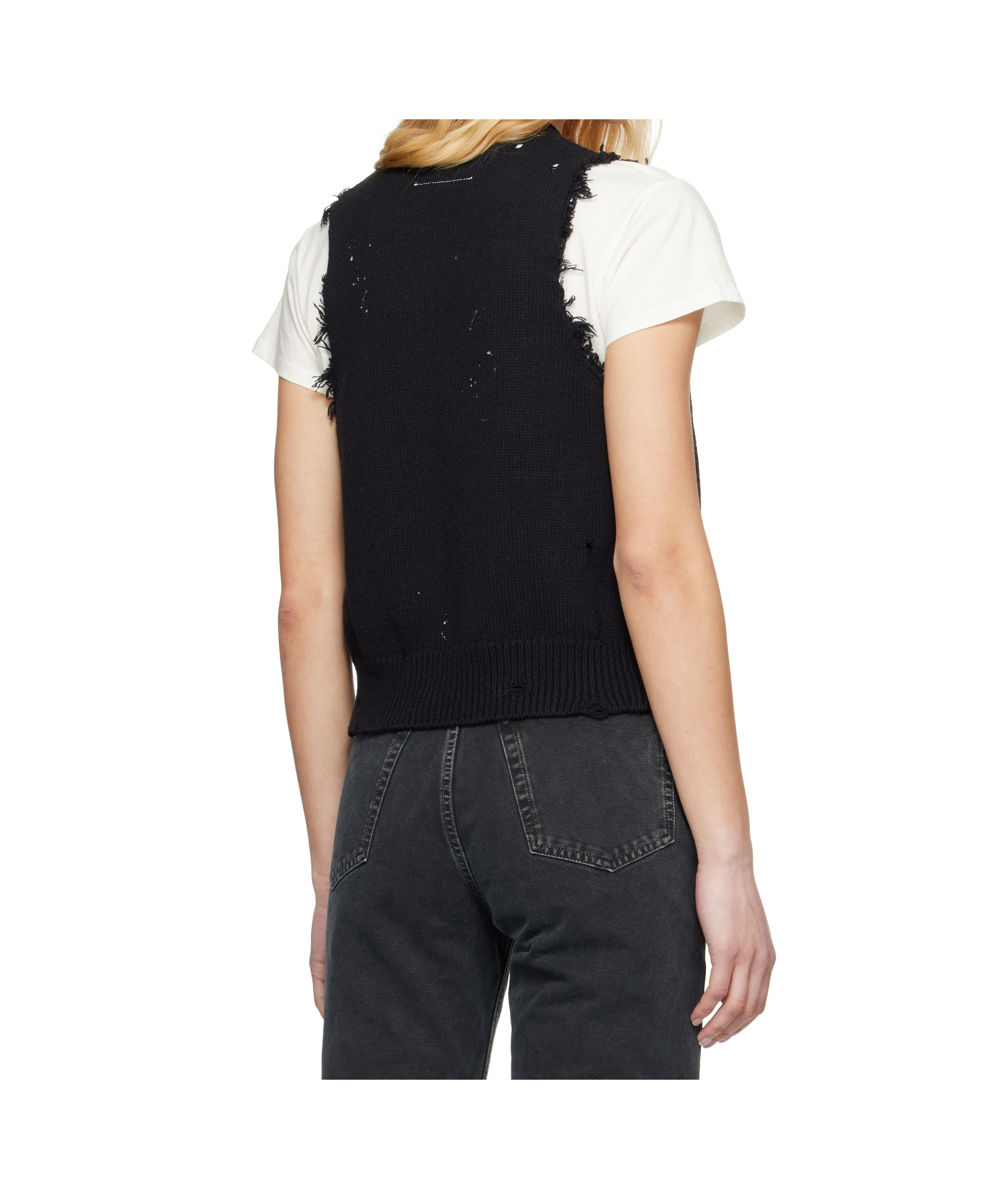 Mm6 Maison Margiela Black Open Cut Printed Vest In Black