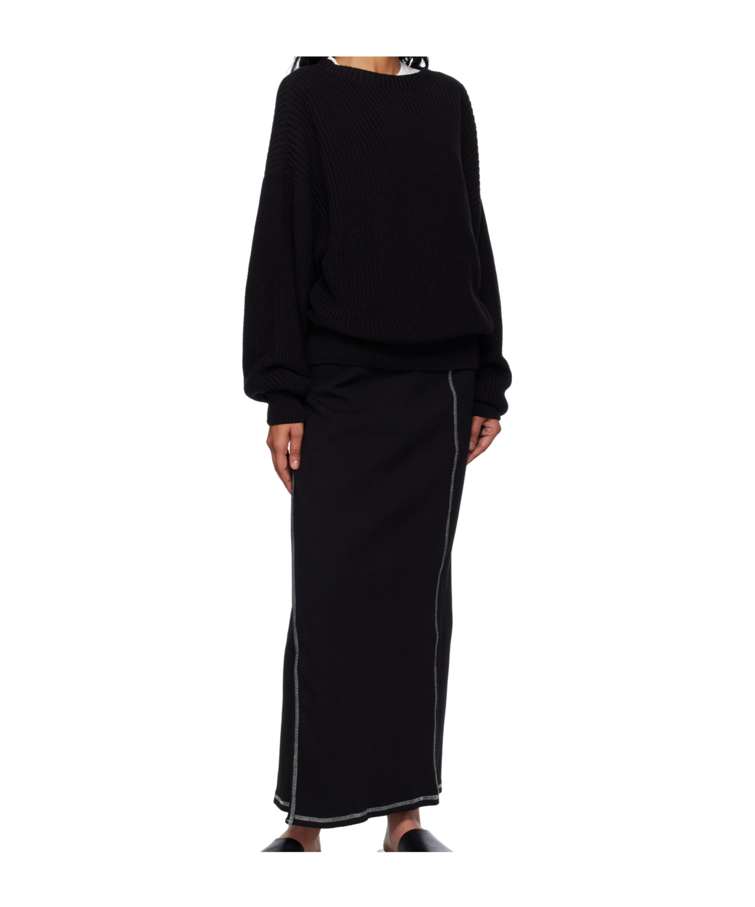 Baserange Elastic Waist Skirt In Black