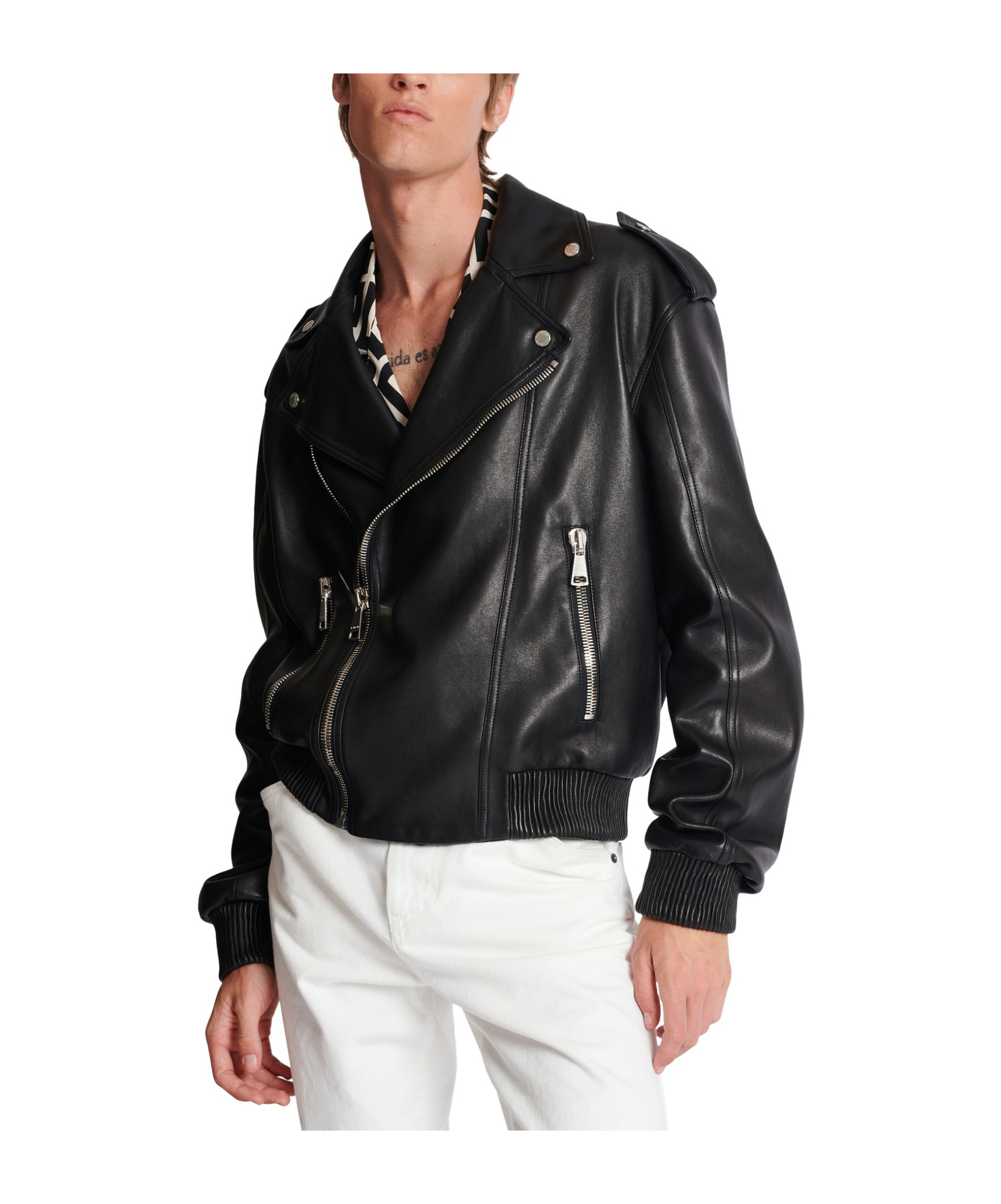 BALMAIN LONG SLEEVE LEATHER JACKET