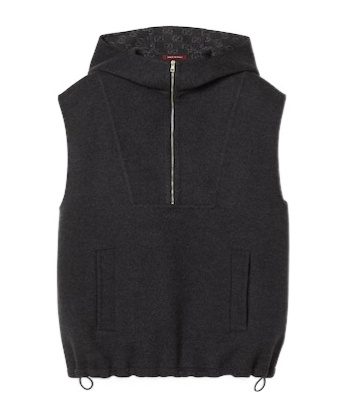 Gucci Embroidered Wool Silk Hooded Gilet In Dark Grey And Light Gray