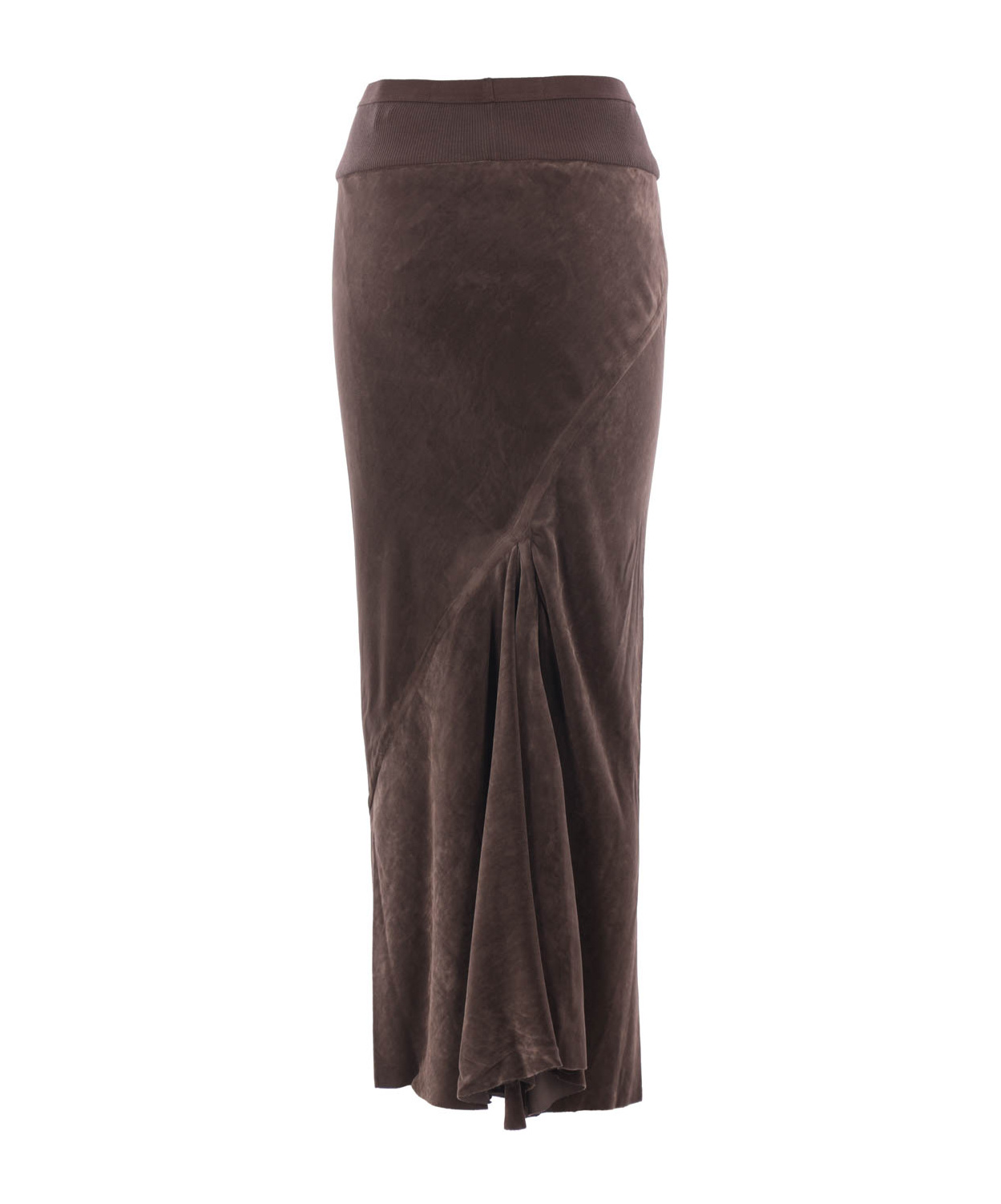 Rick Owens Ribbed-waistband Draped Midi Skirt In Brown