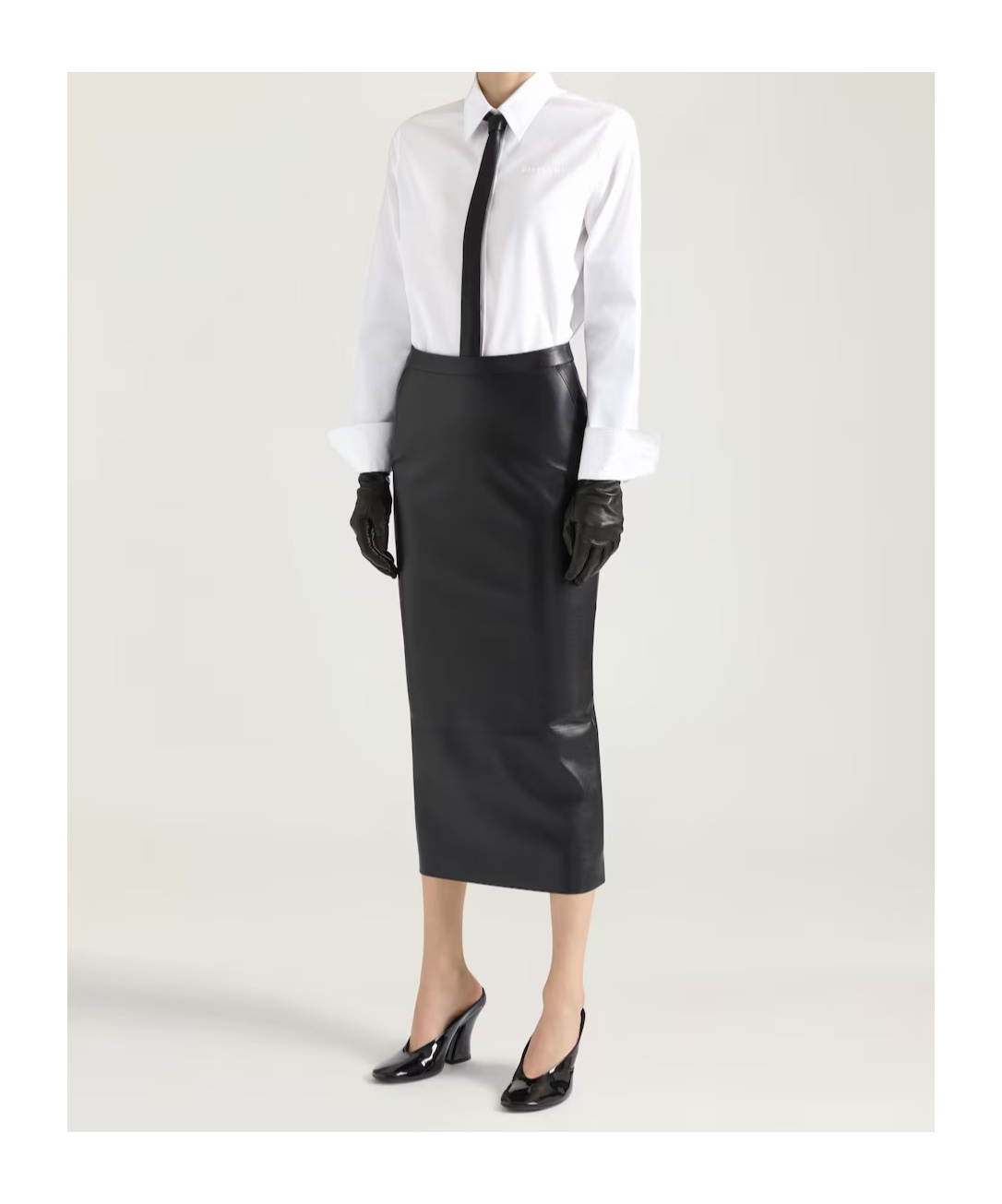 Givenchy Mid-length Skirt In Nappa Leather With Pleated Back In Black