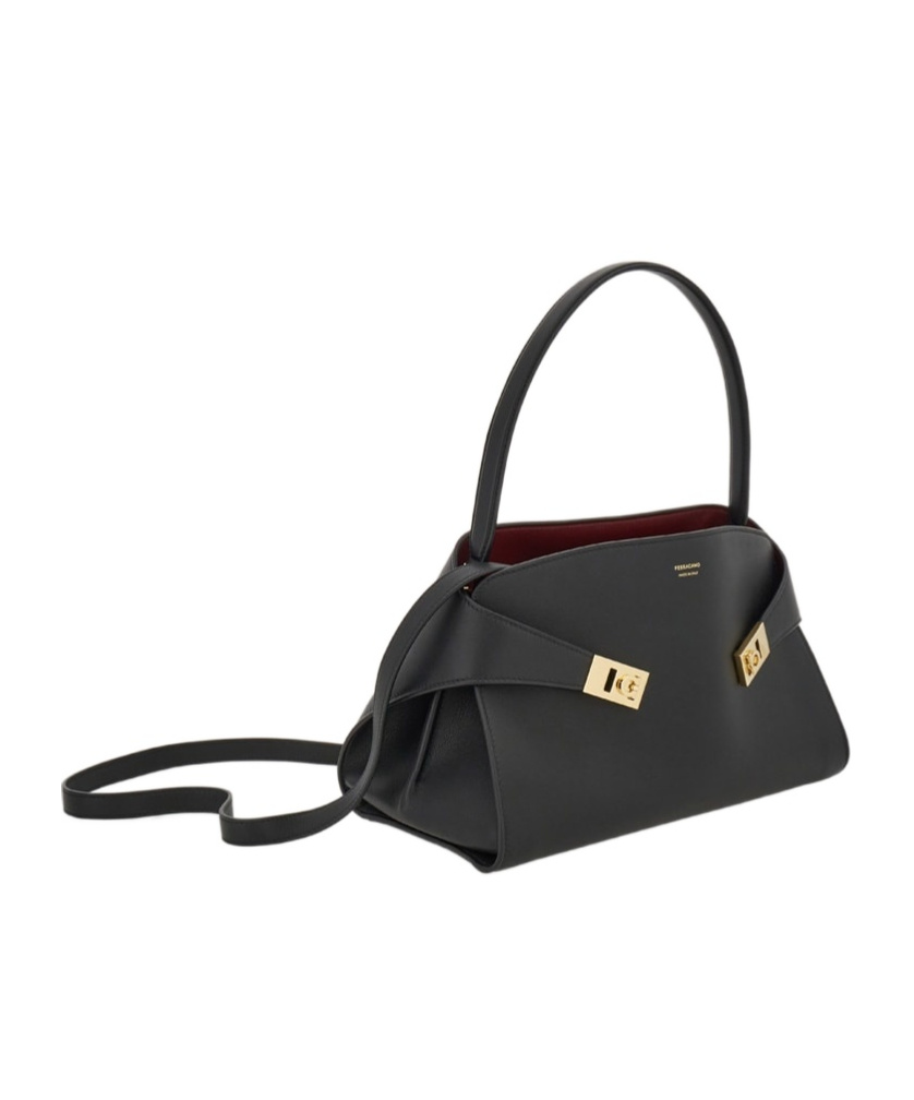 Ferragamo Structured Shoulder Bag Top Handle In Black