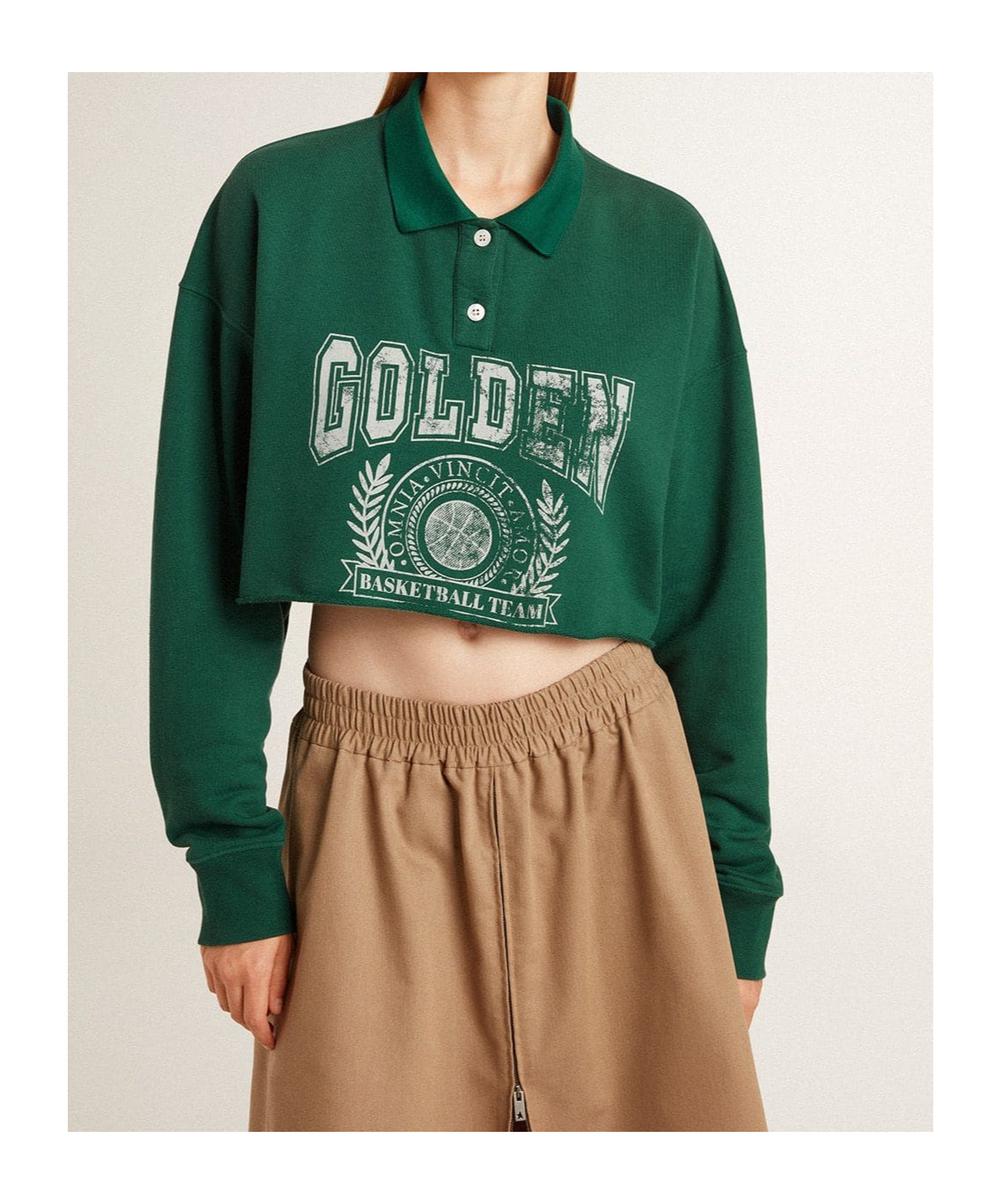 Golden Goose Journey Crop Graphic Polo Sweatshirt In Green