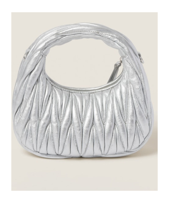 Miu Miu Lamb Leather Quilted Shoulder Bag In Gray
