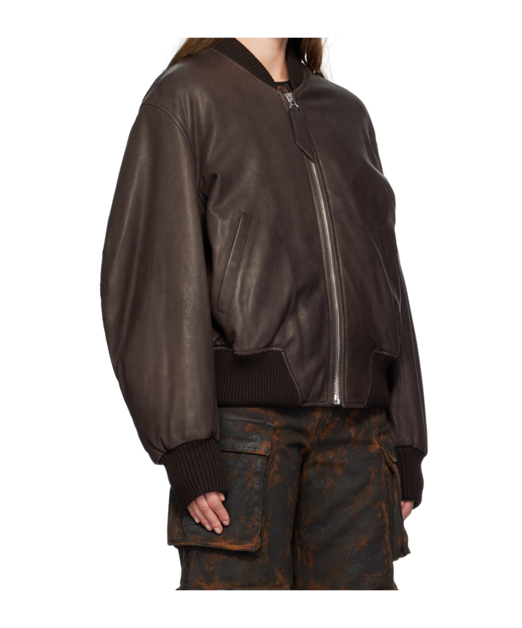 Attico Leather Oversized Anja Bomber Jacket In Black