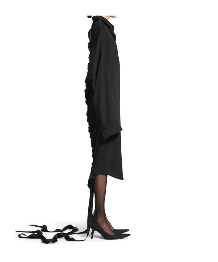 Balenciaga Black Shirt Dress With Intertwined Ribbons In Black