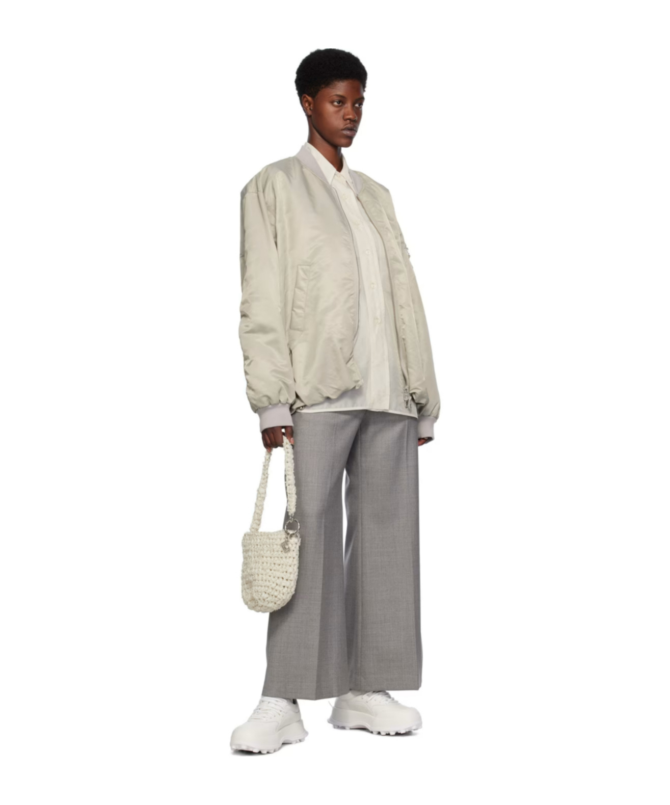 Low Classic Long-sleeved Cotton Suit With Standing Collar In White