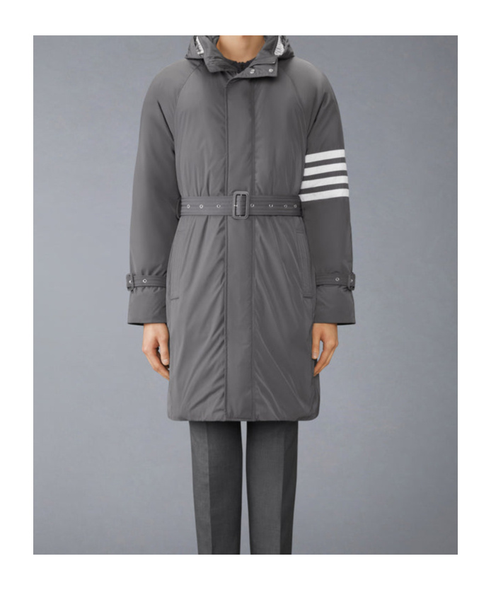 Thom Browne Poly Twill 4-bar Hooded Down Parka With Belt Clothing In Gray