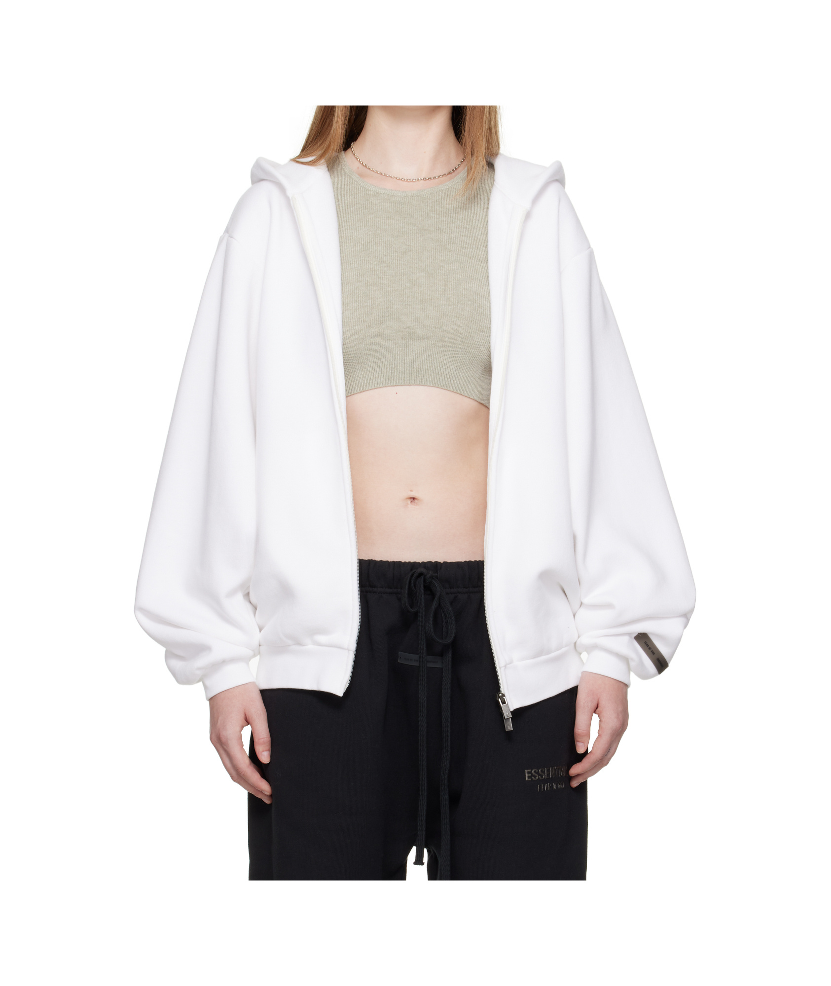 Essentials Zipper Hooded Sweatshirt In White