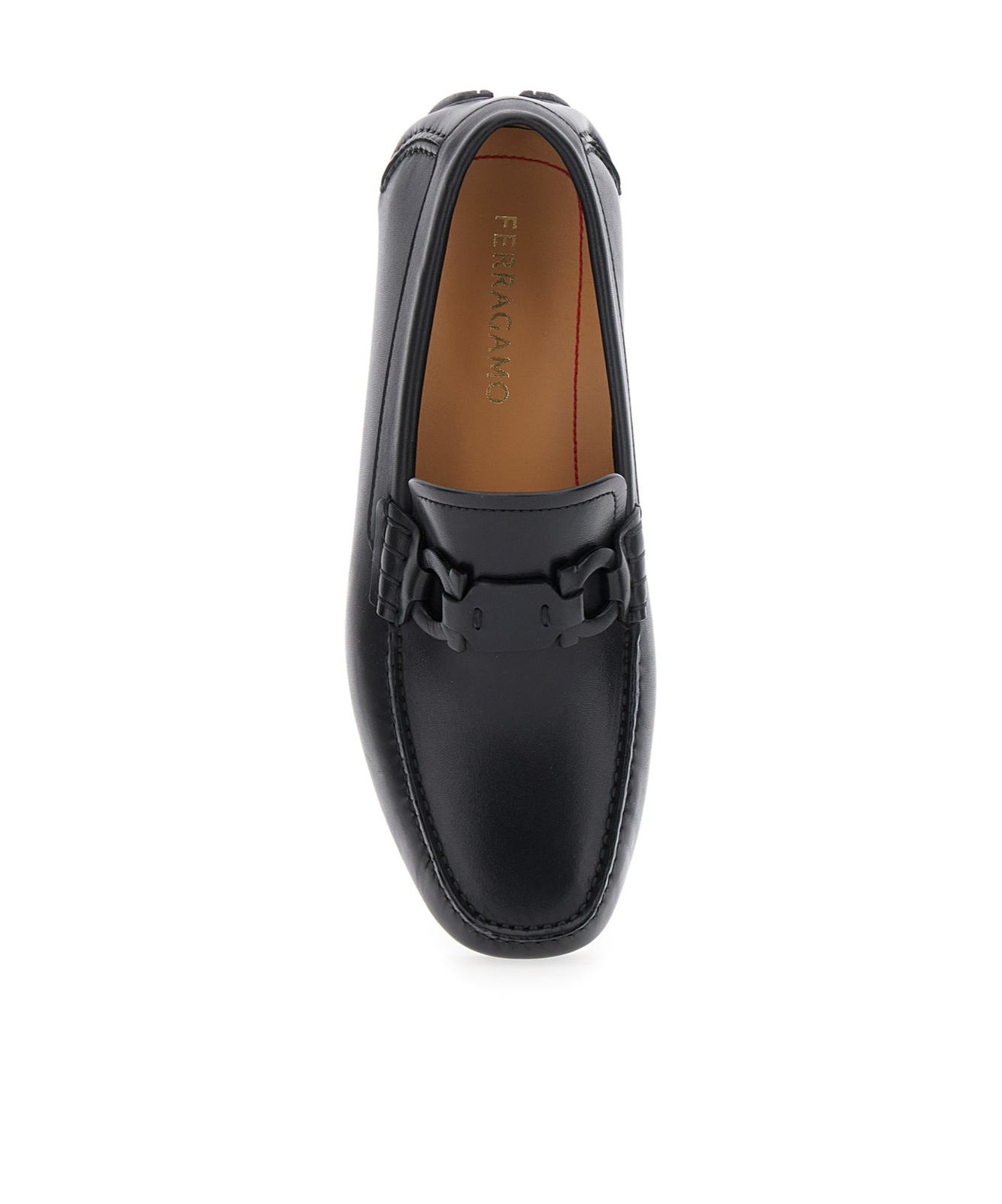 Ferragamo Black Loafers With Ganicini Plaque On The Front In Leather Man In Black